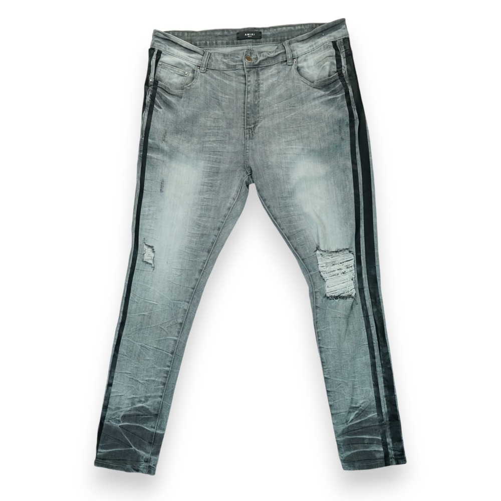 AMIRI Denim Men's Jeans Gray‎ Side Striped Skinny Size 40 ~ 40"x32" ~ Made USA
